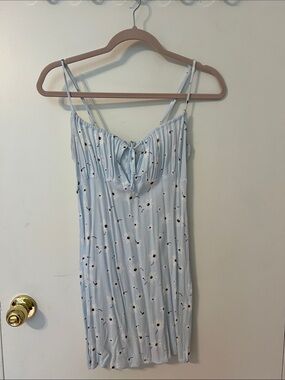 Light Blue Floral Slip Dress with Spaghetti Straps